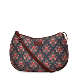 ZOUK Navy Blue Floral Printed Half Moon Sling Bag image 2