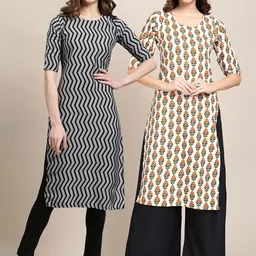 7threads KALINI Women's Crepe Pack OF 2 Beige & Grey Color Ethnic Motifs Printed Straight Kurta-picture-28