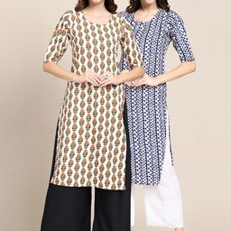 7threads KALINI Women Multicoloured Ethnic Motifs Printed Cold-Shoulder Sleeves Thread Work Summer Sheers Crepe Kurta-picture-24