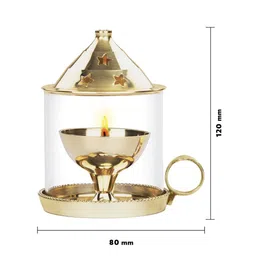 BOROSIL Mangal Diya Brass Decorative Glass Oil Lamp Tea Light Holder with Glass Chimney image 5