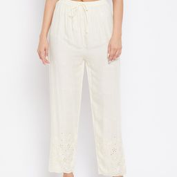 Clora Creation Women Cream-Coloured Floral Embroidered Knitted Ethnic Palazzos-picture-9