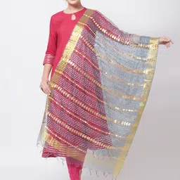 Dupatta Bazaar Grey & Peach-Coloured Embroidered Organza Dupatta with Gotta Patti-picture-41