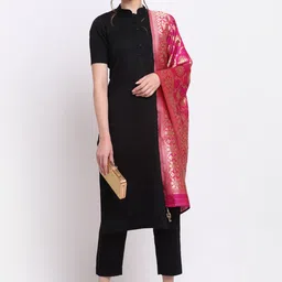 SOUNDARYA Magenta & Gold-Toned Ethnic Motifs Woven Design Banarasi Silk Dupatta image 4