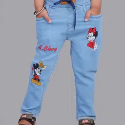 A-Okay Girls Mickey Mouse Embroidered Slim Fit High-Rise Clean Look Cotton Jeans-image-91
