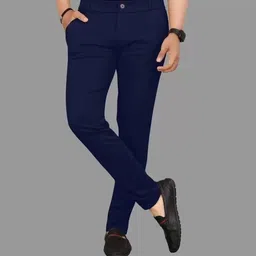 palclouthes trend Men Comfort Fit Dark Blue Lycra Blend Trousers-picture-46