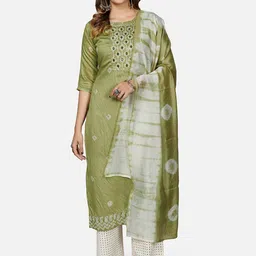 Vbuyz Women Embroidered Sequinned Chanderi Silk Kurta with Dupatta-picture-8