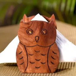 Handcrafted Brown Colour Sheesham Wood Tissue Holder by Unravel India image 1