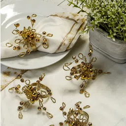 Pure Home and Living Gold toned Set of 4 Renne Glass Bead Zari Napkin Rings-image-5