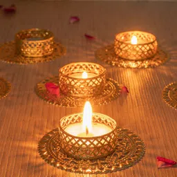 TIED RIBBONS Set of 6 Gold Toned Decoration Tealight Candle Holders image 2