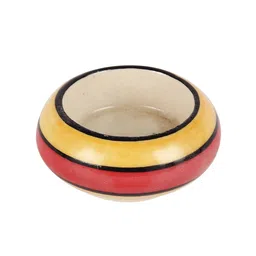 VarEesha 6 Pcs Red & Yellow Striped Ceramic Diyas & Tea Light Holders image 3