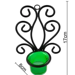 Homesake Set Of 2 Green & Black Wall Sconce With Glass Votive Candle Tealight Holders image 5
