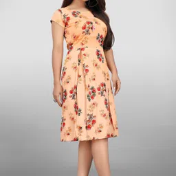 lnfashionn Women A-line Orange Below Knee Dress image 1