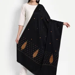 Zamour Women Black Sonzi Embroidered Woolen Shawl-picture-13