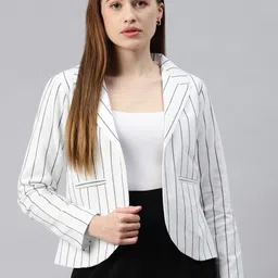 cottinfab Women Striped Single Breasted Casual Blazer image 1