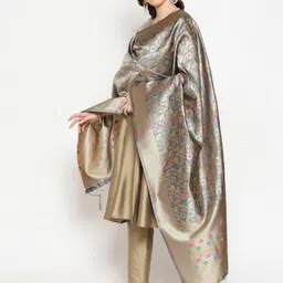 Dupatta Bazaar Grey & Gold-Toned Woven Design Dupatta with Zari image 5