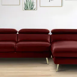 casacraft from pepperfry Ultra Leatherette LHS Sectional Sofa (2+ Lounger) in Dark Cherry Colour image 1