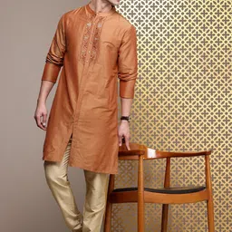 house of pataudi Men Woven Design Polyester Straight Kurta-picture-11