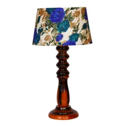 Haytham White & Blue Fabric Shade Night Lamp With Wood Base By BrightDaisy image 5