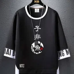 nb nicky boy Men Printed Round Neck Cotton Blend Black T-Shirt-picture-22