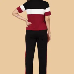 sakarmaa Women Top & Pyjama Set Black, Maroon Colorblock image 2