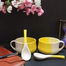 aav world Ceramic Soup Bowl SOUP BOWLS IN CERAMIC DOUBLE SHED YELLOW AND WHITE-picture-22