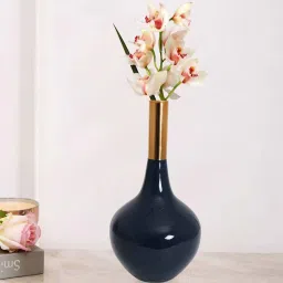 de maison decor Stout Diedra Teal Blue Brass Floor Vase image 1