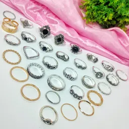 37Pcs Korean Style multicolor Boho Midi Finger Ring Oxidized Set For Women Girl. Metal Ring Set-image-46