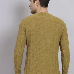 ewools Men Self Design Round Neck Gold Sweater image 2