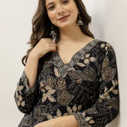 dressar Women Floral Print Viscose Rayon Straight Kurta-picture-30