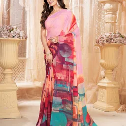 Garden Vareli Abstract Printed Pure Georgette Saree image 4