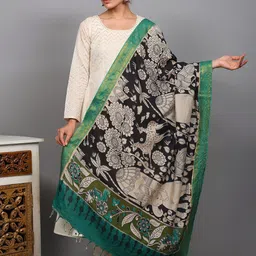 Exotic India Ethnic Motifs Printed Art Silk Kalamkari Dupatta with Zari-picture-51