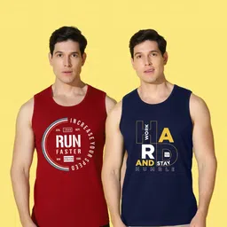 WOOSTRO Men Pack of 2 Typography Printed Round Neck Cotton Slim Fit Sports T-shirts image 4