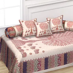 Texstylers Off White & Orange-Colored 6 Pieces Floral Printed Cotton Diwan Set-picture-18