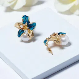 AVANT-GARDE PARIS Gold-Plated Artificial Stones Studded & Pearls Beaded Floral Studs image 2
