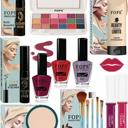 FOPE Set Of 15 Foundation Compact Mascara Lipstick Nail Polish & Brush Set image 1