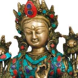 Exotic India Gold-Toned & Red Tibetan Buddhist Deity Idol Showpiece image 3