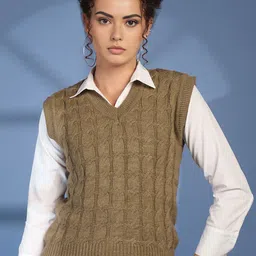 CHKOKKO Women Cable Knit Woollen Sweater Vest-picture-4