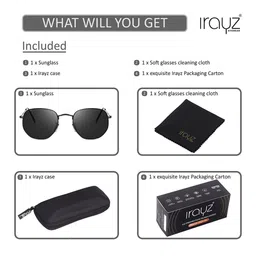 Irayz Unisex Hexagon Sunglasses with UV Protected Lens 5072-Full-Black image 4