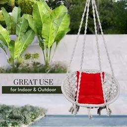 Swingzy White & Red Hanging Hammock Cotton Swing With Cushion image 4