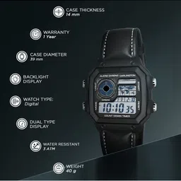 CARLINGTON Men Dial & Leather Straps Digital Multi Function Watch Endurance 9079 Black Belt1 image 4