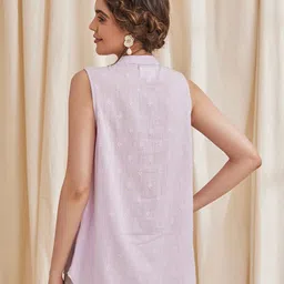 B77 Women Mandarin Collar Cotton Shirt Style Top image 3