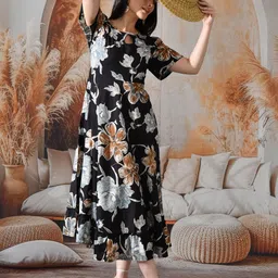 KALINI Floral Print Ruffled A-Line Midi Dress image 4