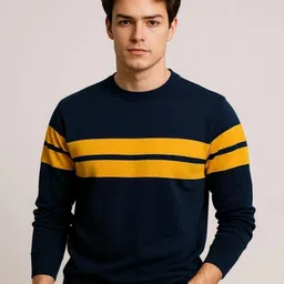 AUTNA Men Striped Round Neck Cotton T-Shirt-picture-36