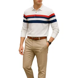 AUTNA Men Striped Polo Collar Cotton T-shirt-picture-39