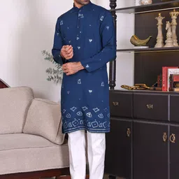 MANQ Men Geometric Embroidered Mirror Work Festive Kurta image 3