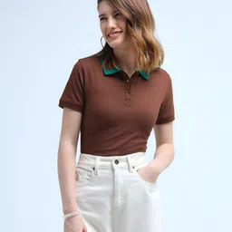 U.S. Polo Assn. Women Solid Polo Collar T-shirt-image-32