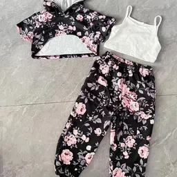 YK Girls Printed Hooded Pure Cotton Top & Trousers & Inner-image-6
