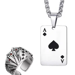 fabula Silver Stainless Steel Pendant With Chain & Finger Ring image 2