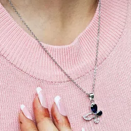 INARI SHINES 925 Sterling Silver Rhodium-Plated Zircon Studded Pendant With Chain image 3