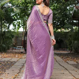 The Textile Hub Embroidered Sequinned Border Organza Saree with Blouse Piece image 5